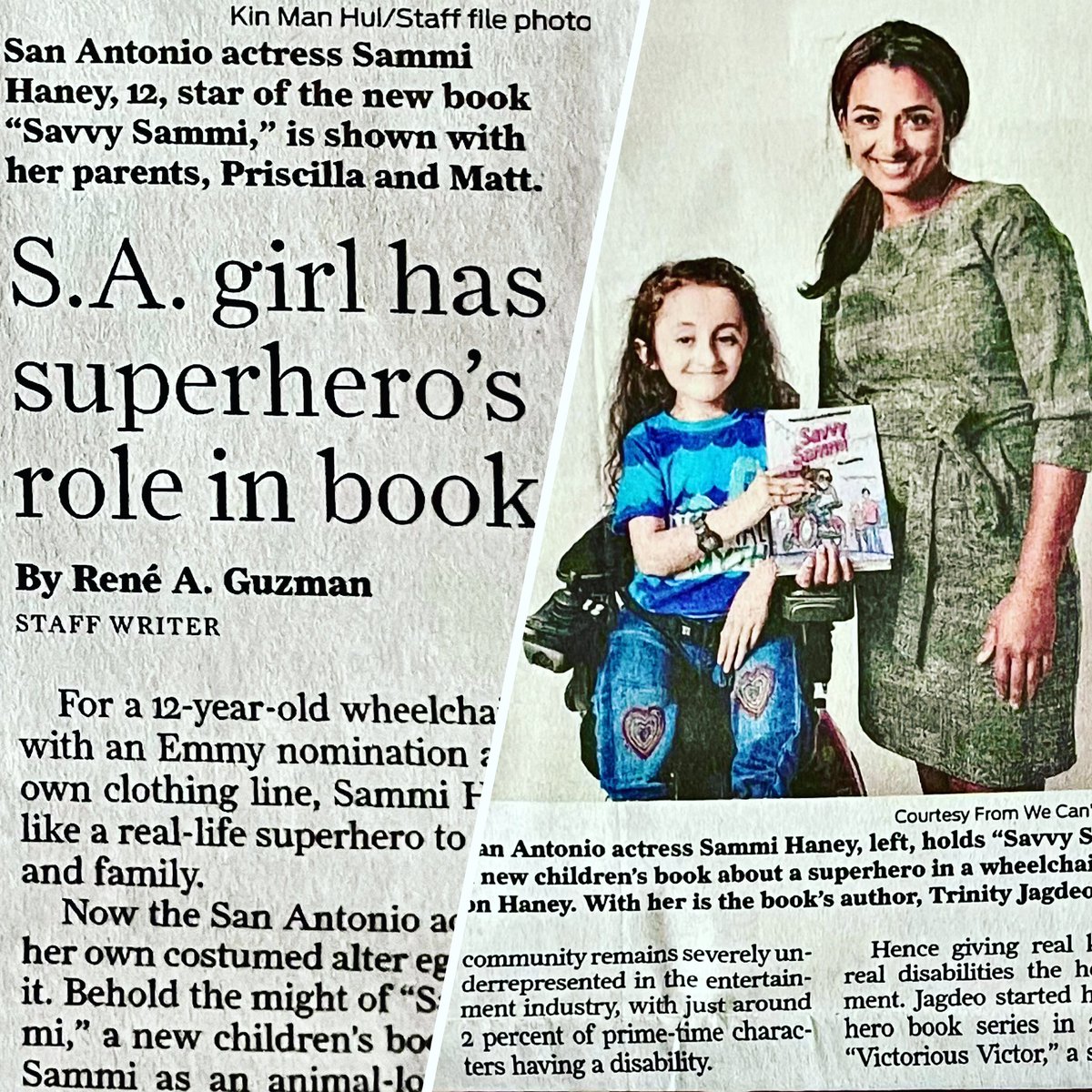 I was in the San Antonio @ExpressNews with author #TrintyJagdeo of @WeCant2WeCan talking about our new book “Savvy Sammi” available on Amazon a.co/d/2h0aUS1 Article by @reneguz 
#sanantonio #raisingdion #sammihaney