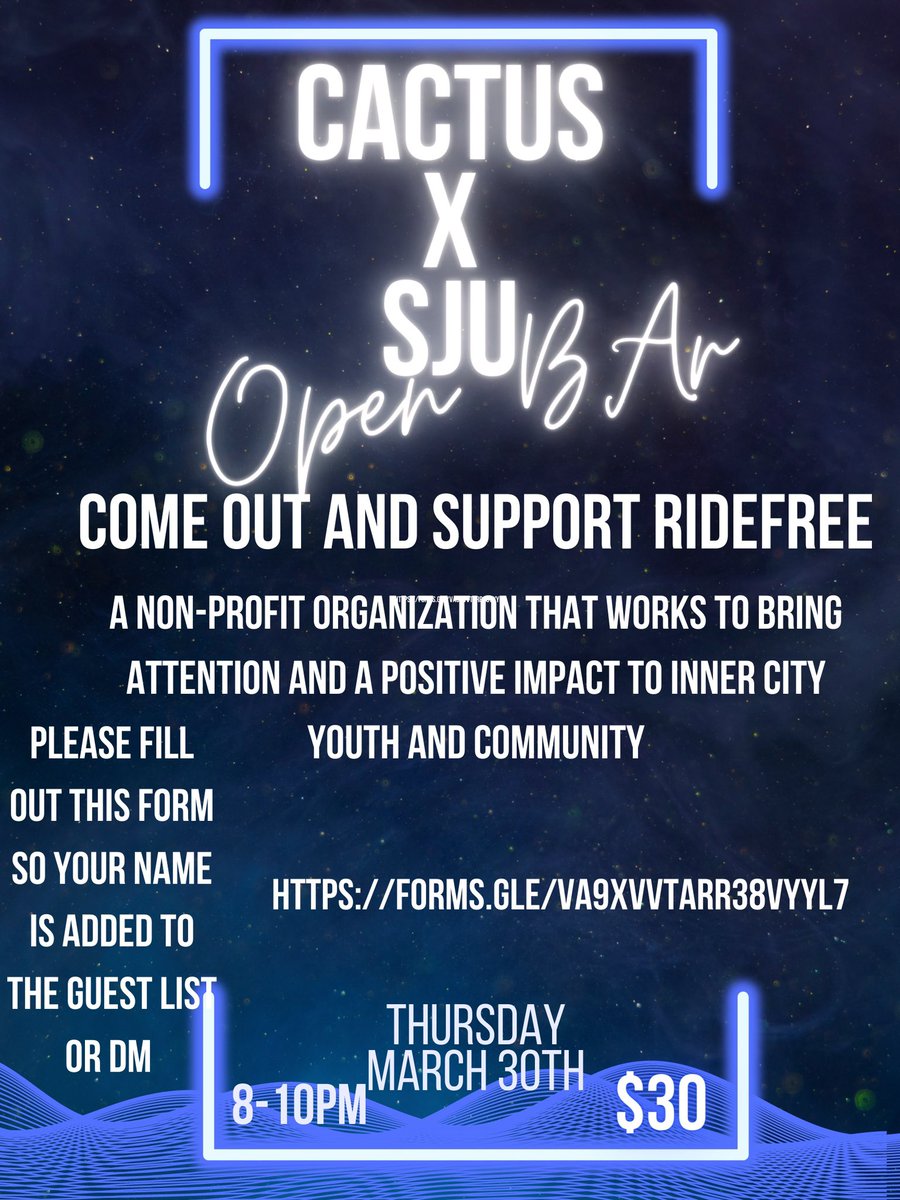 RocktoRemember's tweet photo. @saintjosephs LETS GET EXCITED 🎵🎉🎉
Cactus X SJU Open Bar to support Ride Free!! RSVP here: https://t.co/FZnAZrdmmF https://t.co/IZWIj31KPn