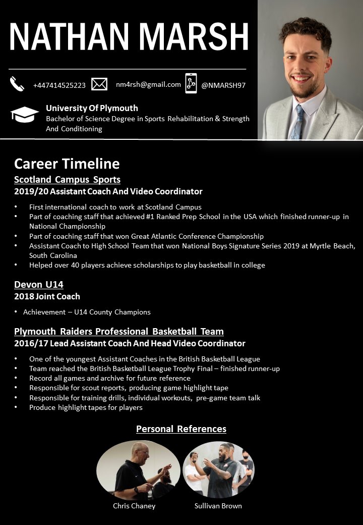Meet Nathan Marsh 🏀 
- Over 5 years of coaching, scouting, &amp; multimedia experience 

- Assisted in college placement of 50+ student athletes 

- Well-rounded professional &amp; great character 

🚨 College Coaches looking for GA candidates. Check out Nathan Marsh!