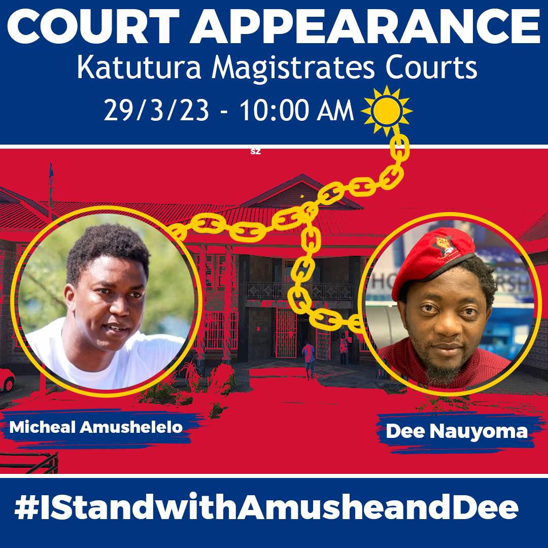 NEW POSTER ALERT 🚨  @nauyomadee and <a href="/amushedreambig/">Saddam Amushelelo</a> will be appearing in Court on Wednesday 29th of March 2023! Share poster for awareness. #IStandWithAmusheAndDee