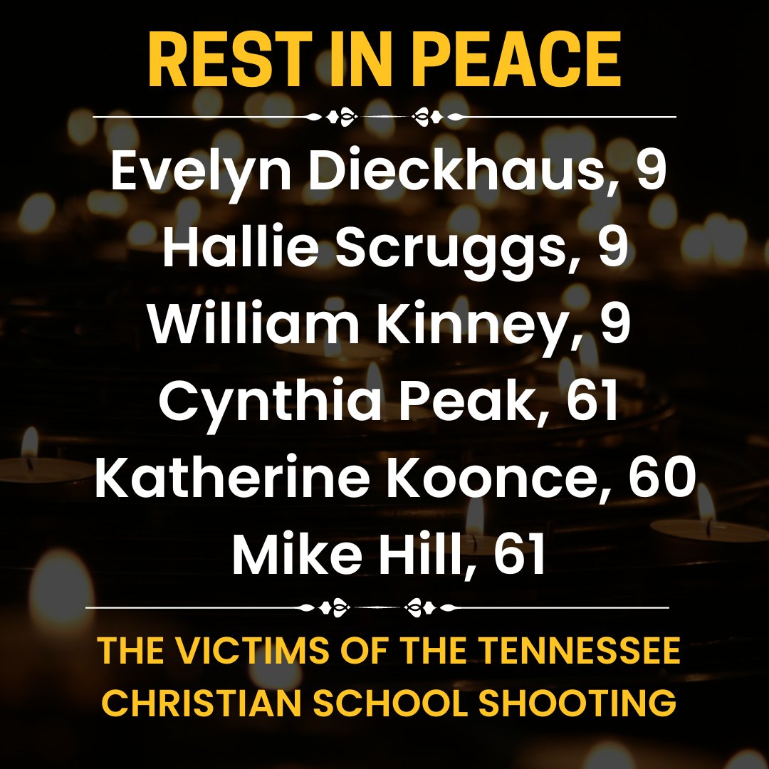 WMassNews's tweet photo. RIP to the 6 people shot and killed this morning at Covenant Presbyterian School in Nashville, Tennessee. > > https://t.co/GJgIGdKc6f https://t.co/Iu2c8wt3bQ