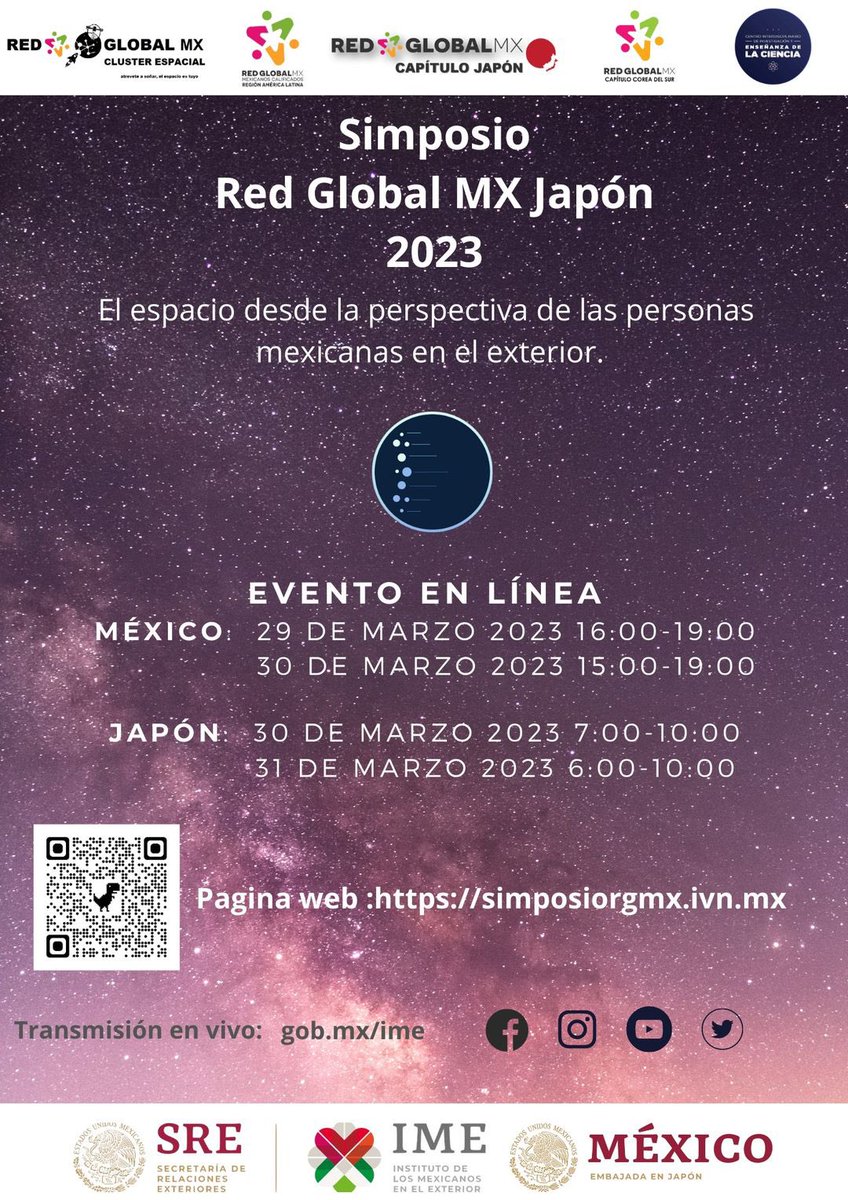 RGMXEuropa's tweet image. Esta semana tiene lugar el Simposio #RGMX 2023 del capítulo #Japón: El espacio desde la perspectiva de las personas mexicanas en el exterior.
Participen e inscríbanse en  simposiorgmx.ivn.mx 🚀📡🛰️ @RedGlobalMX #espacial #aeroespacial #México