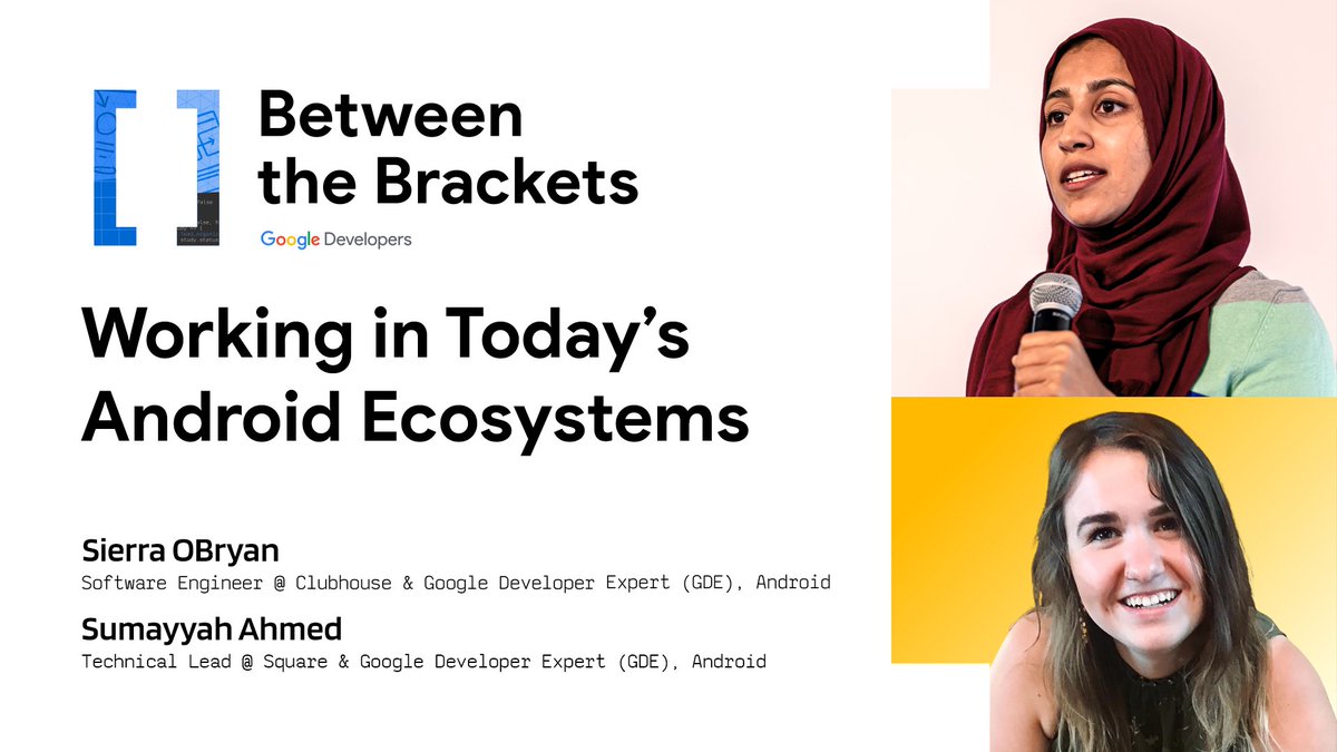🎉 March 30 at 10AM PST/ 1PM EST: <a href="/SumayyahAhmed13/">Sumayyah Ahmed</a>  &amp; <a href="/_sierraobryan/">sierra</a> discuss what it’s really like to be <a href="/AndroidDev/">Android Developers</a> &amp; how to succeed with today’s #Android codebases.

Twitter Spaces → goo.gle/btb-march23-twt
GDO <a href="/Discord/">Discord</a> → goo.gle/btb-march23-dc

#BetweenTheBrackets #DevOps