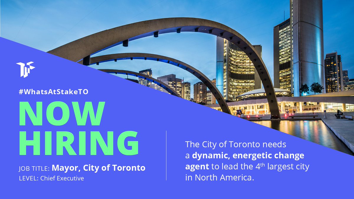 Job Posting: MAYOR, City of Toronto We know what's at stake. Let's make sure our next mayor does, too. #WhatsAtStakeTO bot.com/WhatsAtStake #ToPoli