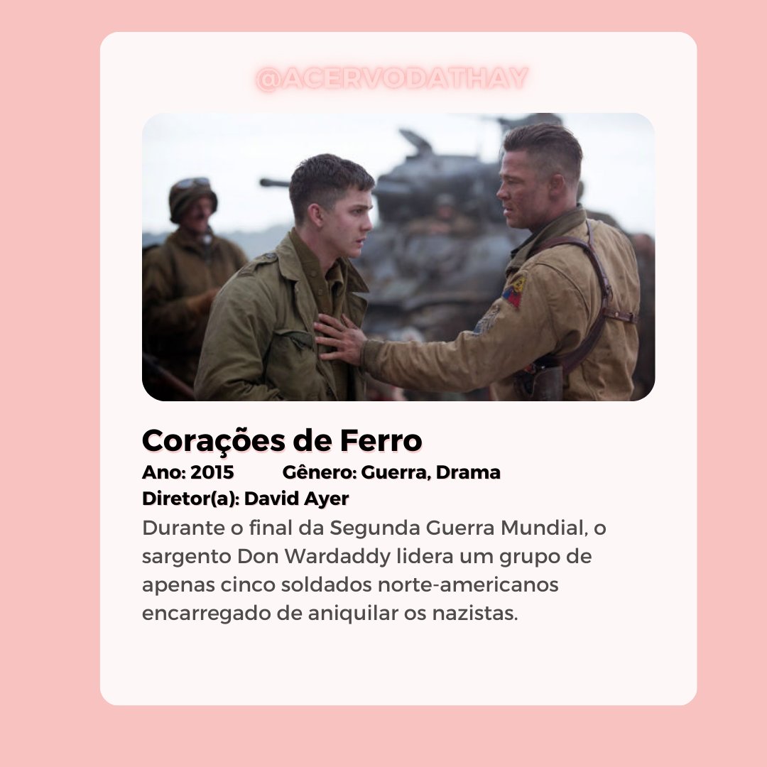 AcervodaThay's tweet photo. 🌟 Corações de Ferro (2014) 🌟 
🌸 Formato: MP4 
🌸 Qualidade: 720p 
🌸 Tamanho do arquivo: 1gb
🌸 Áudio: Dublado PT-BR 
🌸 Legendas: Não. 
🌸 Tempo de duração: 134 minutos.
> link: https://t.co/TZXYXyiJ2v

| Corações de Ferro Drive | https://t.co/WKeA1YkVQT