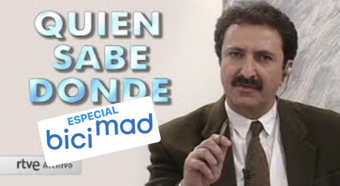 acinrag_'s tweet photo. 📢ATENCIÓN📢 el mítico programa QUIEN SABE DONDE vuelve a televisión por el caso BiciMAD. Presentado por Paco Lobaton que ha declarado “La desaparición de 3532 bicicletas merecen mi regreso y la del programa” @bicimad @BicimadL #biciMal https://t.co/reyaB78vHv