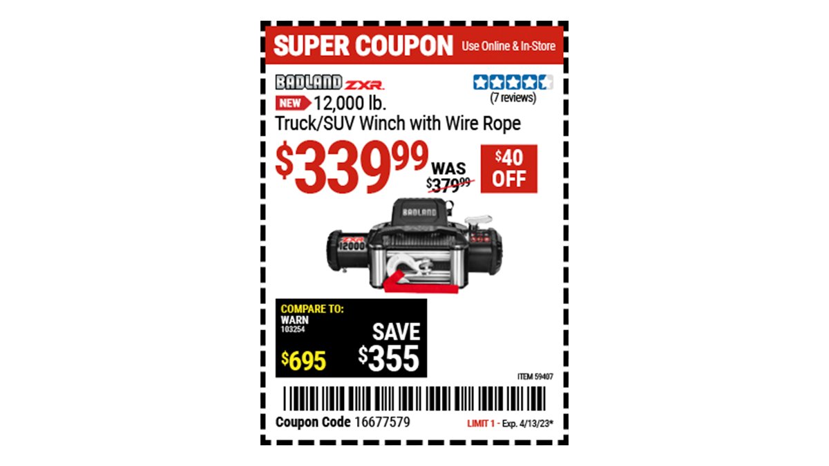 Harbor Freight on Twitter "Buy the BADLAND ZXR 12 000 lb. Truck/SUV