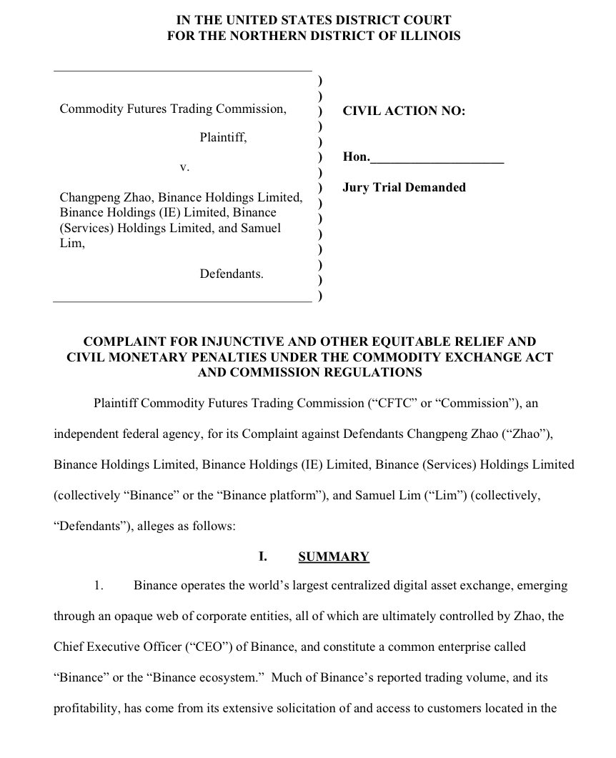 BTC超速報:バイナンスとCEOのCZがCFTC(米商品先物取引委員会)に起訴される。バイナンスは未登録の仮想通貨デリバティブを米国で提供した疑いで、VPNを介して所在を偽装したという  #ビットコイン #仮想通貨 #Bitcoin #イーサリアム #Binance #NFT #DeFi #BNB #BUSD