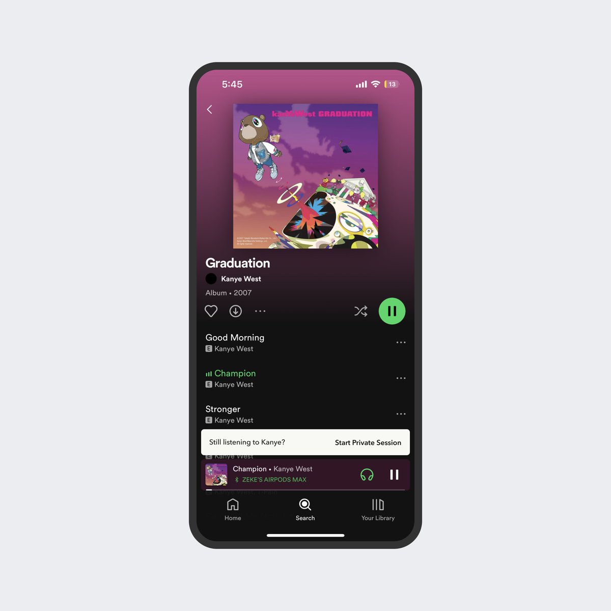 KooyerZeke's tweet photo. Quickly start a private session when listening to Kanye on Spotify https://t.co/916AEJsJPB
