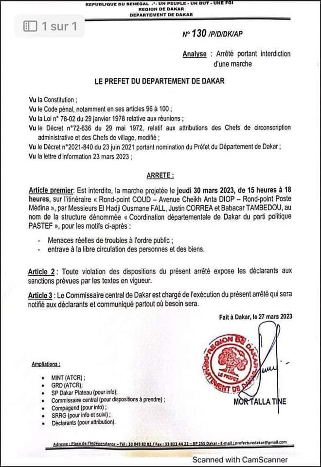 infatigable_you's tweet photo. Les #Manifestations De L'#opposition Prévues Les 29 et 30 Mars... Sont #Interdites Par Le #Préfet de Dakar... Mor Talla Tine... https://t.co/DRk2jbLFk1