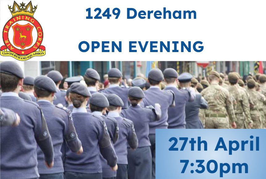 Our squadron is holding an Open Evening on the 27th of April at 7.30pm. If you are in Year 8 and 12 years old and are interested in joining the <a href="/aircadets/">RAF Air Cadets</a> or just want to find out more, please come along! If you have any queries or to book a place email adj.1249@rafac.mod.gov.uk
