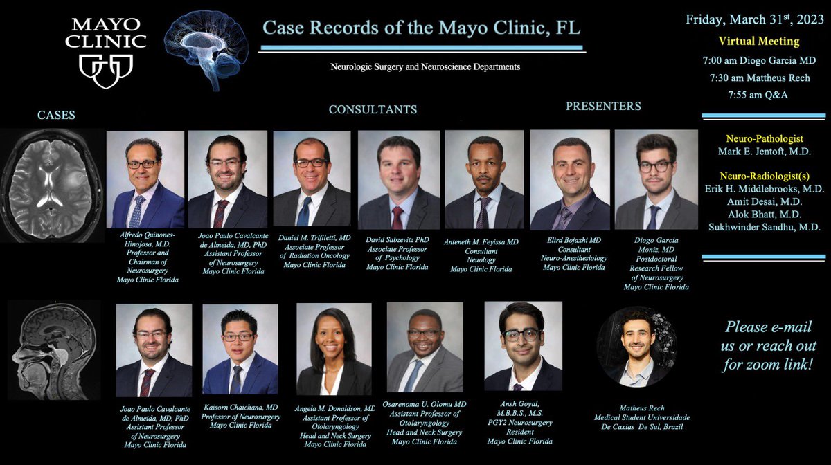 Adrian Safa M.D. (@adrian_safa) on Twitter photo Join us this Friday @7AM for our Case Records of the Mayo Clinic Florida!
Looking forward to a great discussion and learning pearls from our multiD team. <a href="/DoctorQMd/">Dr. Alfredo Quiñones-Hinojosa</a> <a href="/joao_p_almeida/">Joao Paulo Almeida</a> <a href="/diogo_mgarcia/">Diogo Moniz Garcia</a> <a href="/MayoClinicNeuro/">Mayo Clinic Neuro</a> <a href="/MayoClinic/">Mayo Clinic</a> <a href="/kchaichanamd/">kaisorn chaichana</a> Join us this Friday @7AM for our Case Records of the Mayo Clinic Florida!
Looking forward to a great discussion and learning pearls from our multiD team. <a href="/DoctorQMd/">Dr. Alfredo Quiñones-Hinojosa</a> <a href="/joao_p_almeida/">Joao Paulo Almeida</a> <a href="/diogo_mgarcia/">Diogo Moniz Garcia</a> <a href="/MayoClinicNeuro/">Mayo Clinic Neuro</a> <a href="/MayoClinic/">Mayo Clinic</a> <a href="/kchaichanamd/">kaisorn chaichana</a>