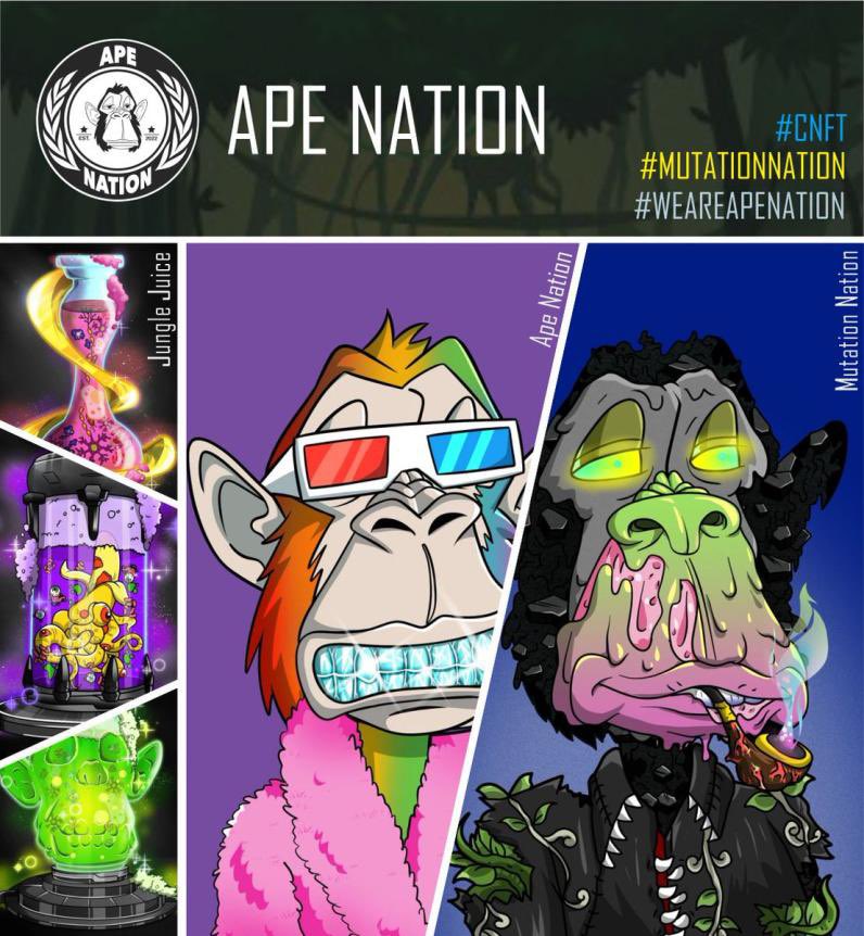 Mutation Nation by <a href="/Ape_NationNFT/">Ape Nation</a> Mint Continues!

Mint Mutation Nation partially with $NATION!

69 ADA or 35 ADA + 340 $NATION

app.yepple.io/mint/mutationn…

Mutate, Stake and Stack that $NATION!

#WEAREAPENATION #WEAREMUTATIONNATION