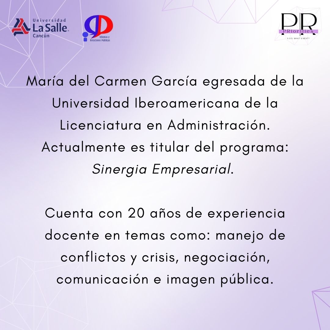 IRPLaSalle's tweet photo. Como relacionistas públicos, es fundamental saber cómo actuar ante la adversidad, es por eso que, la Mtra. María del Carmen García nos estará platicando cómo manejar conflictos y sobrellevar la crisis. #PRiorities #SOSwhatsnext #LaSalle #IIRRPP https://t.co/xBSg19HsAX