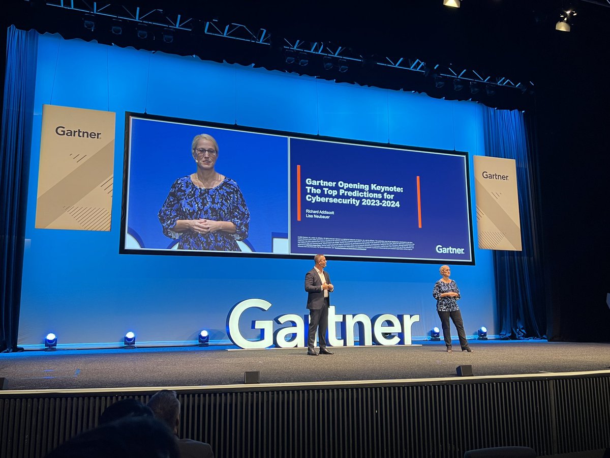Day 1 of the Gartner Security & Risk Management Summit has kicked off in Sydney with a keynote on the top #cybersecurity predictions for 2023-2024 with @raddisco and Lisa Neubauer #GartnerSEC #GartnerIT @Gartner_inc