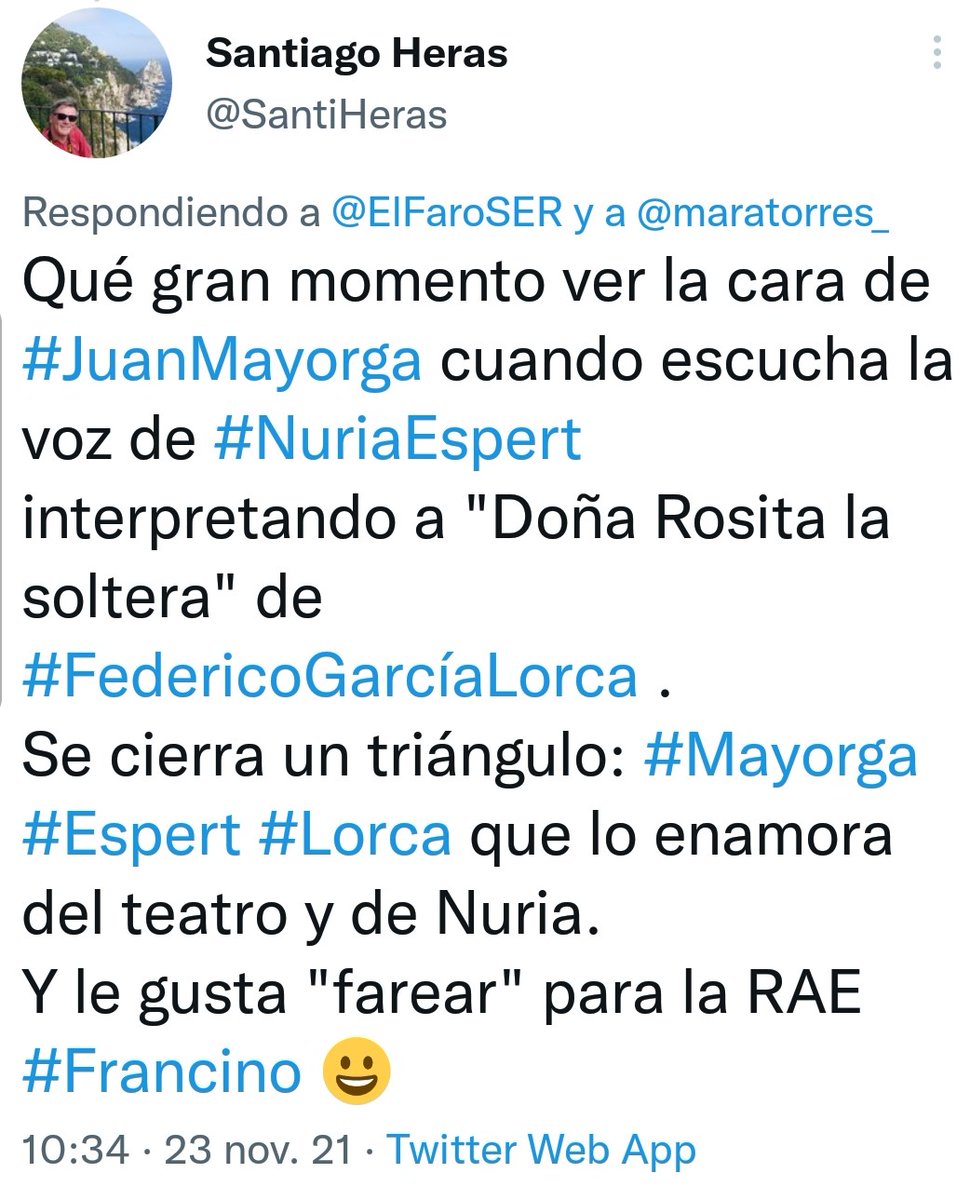 SantiHeras's tweet photo. El Gatopardo #JuanMayorga al agradecer #PremioTalía a mejor autoría teatral por #ElGolem dice que:
"Somos cuerpos ocupados por palabras".
Lo mismo que @ElFaroSER de @maratorres_ que gira por una palabra distinta en cada programa. Y los #Farolovers al farear exprimen todo su jugo https://t.co/KhFG4HjWx2