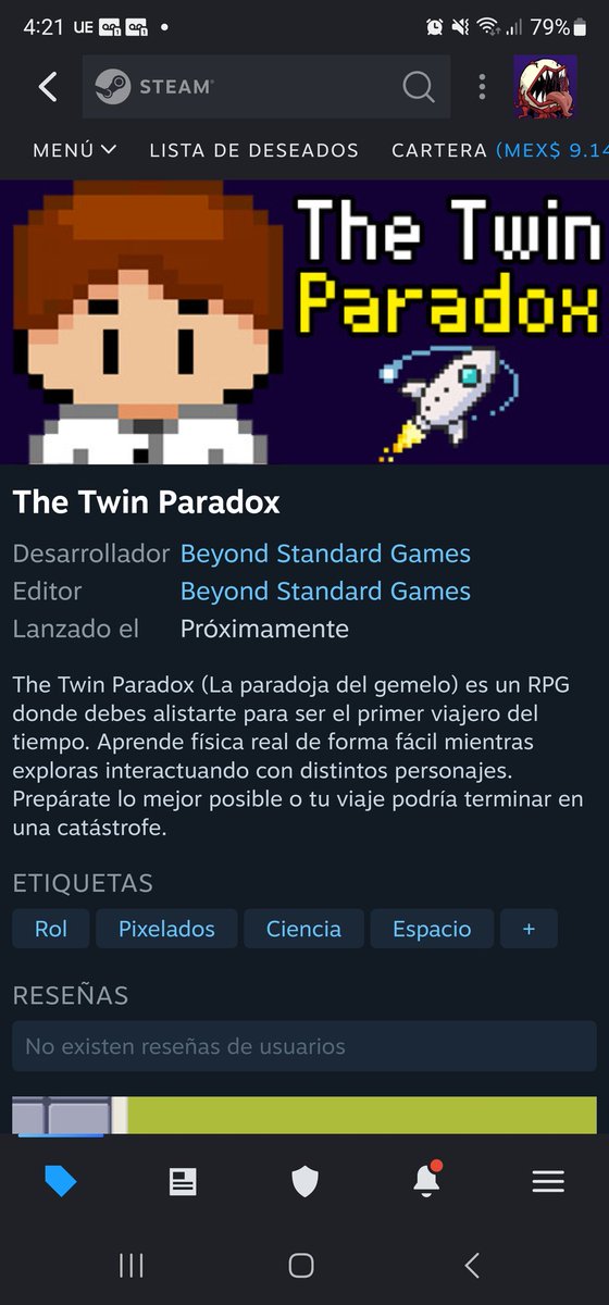Anunciando Oficialmente: "The Twin Paradox" ( La paradoja del gemelo). 
Un RPG donde tomarán el lugar del primer viajero del tiempo. Tendrás que aprender lo necesario para este viaje con física REALISTA mientras exploras el laboratorio Beyond. GRATIS en Steam. Salida próximamente
