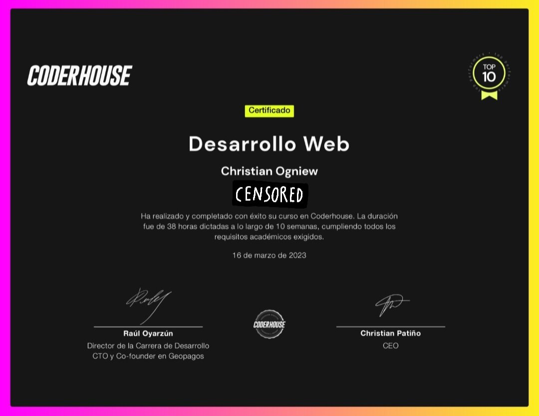 ChristianOgniew's tweet image. Muy contento con este primer pasito en esta gran carrera. 10 en el tp final y también quede en el top 10 wohooo gracias a los profes y tutores @coderhouse #coderhouse