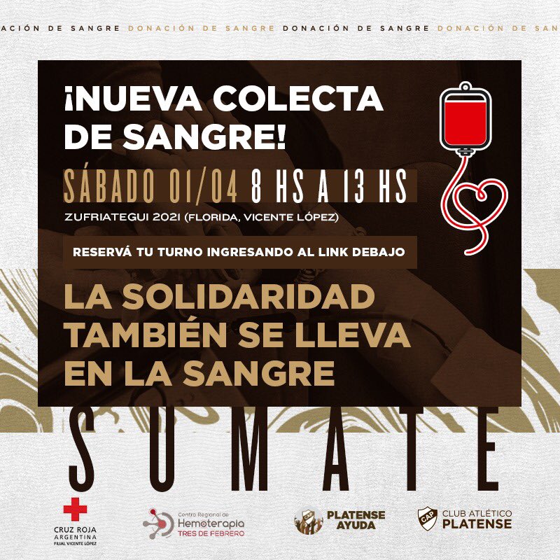 platenseayuda's tweet photo. 💪🏼🩸Este sábado te esperamos en una nueva colecta de sangre.

👉🏽 Requisitos a tener en cuenta: 

▪️Mayor de 16 años
▪️Gozar de buena salud 
▪️Pesar más de 50 Kg. 
▪️Haber ingerido alimentos. 
▪️Traer DNI. 

🔗 Anotate en
https://t.co/sRKSeAq2Ae

#SiemprePlatense🤎 https://t.co/nC0mmfEtxY