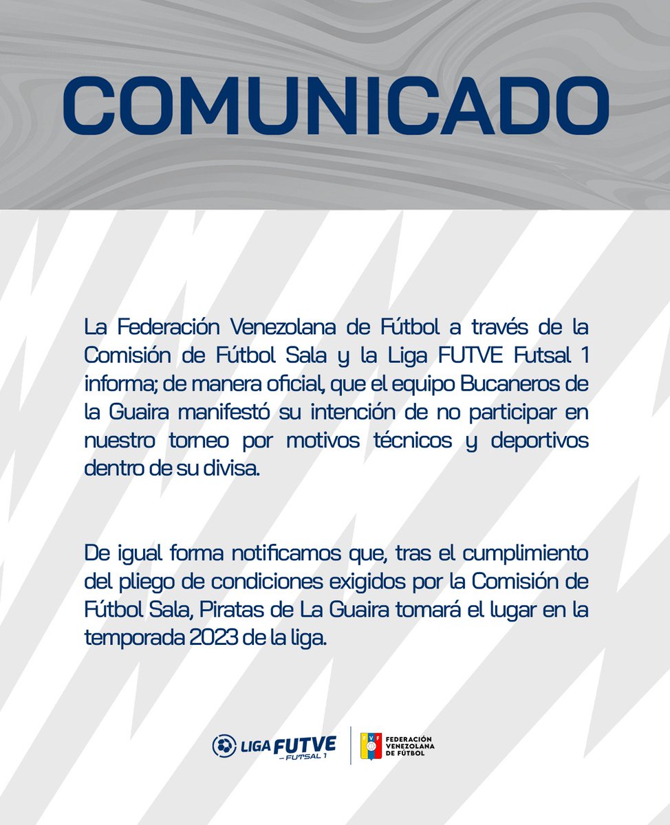 LigaFUTVESala's tweet photo. 📝 𝐂𝐎𝐌𝐔𝐍𝐈𝐂𝐀𝐃𝐎 

#LigaFUTVEFutsal1
#TalentoDeCalle https://t.co/YcvfmkEzg8
