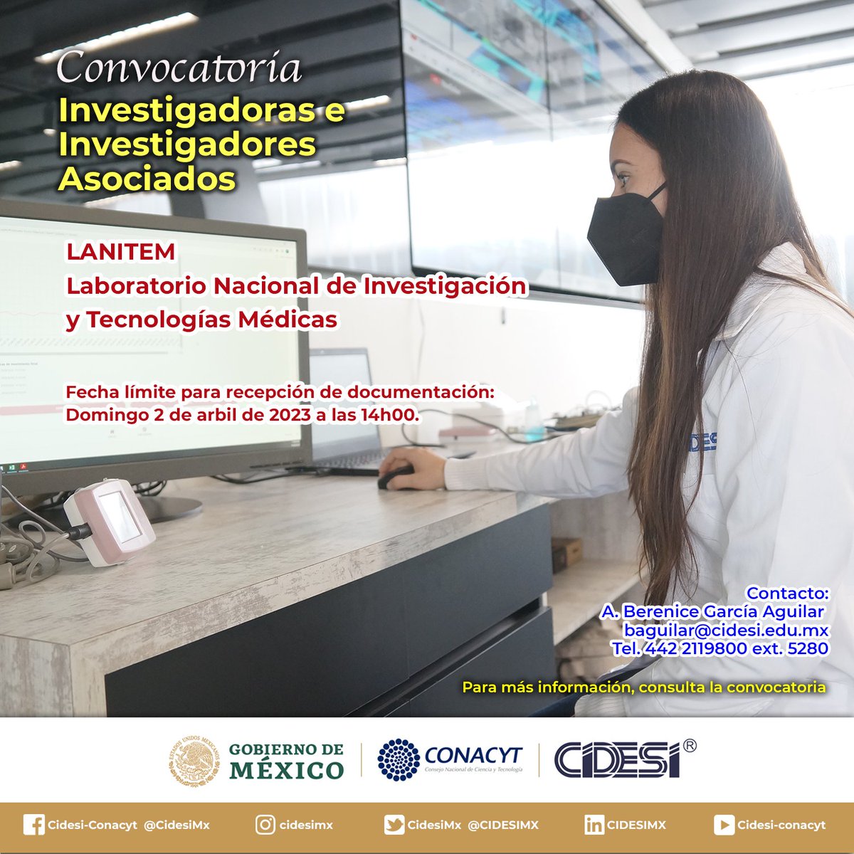 CONVOCATORIA ABIERTA
cidesi.com/site/wp-conten…
baguilar@cidesi.edu.mx
442 211 98 00 ext. 5280
#lanitem #procesamientoseñales #BIOMEDICAS #ECG #algoritmo #Electroquimica #microfabricacion #ingenieriaelectrica #ingenieriaelectronica #Convocatoria #investigadorasociado #CIDESI