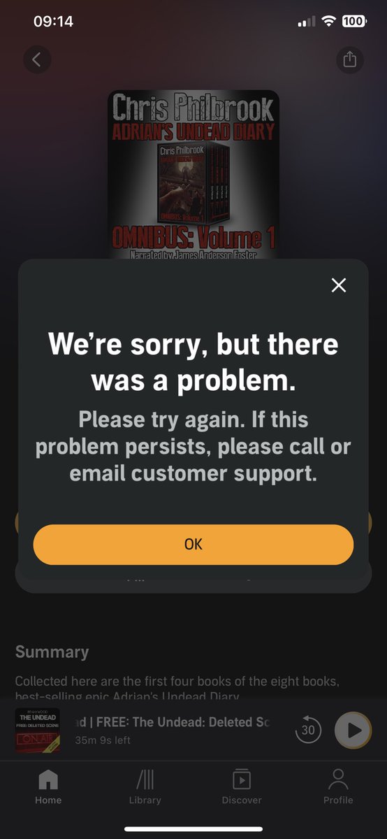 ootsmurphy's tweet photo. @audibleuk please help! My book has stopped half way through and I was really enjoying it! Don’t want my credit to go to waste ! https://t.co/oRXIRLsyEh