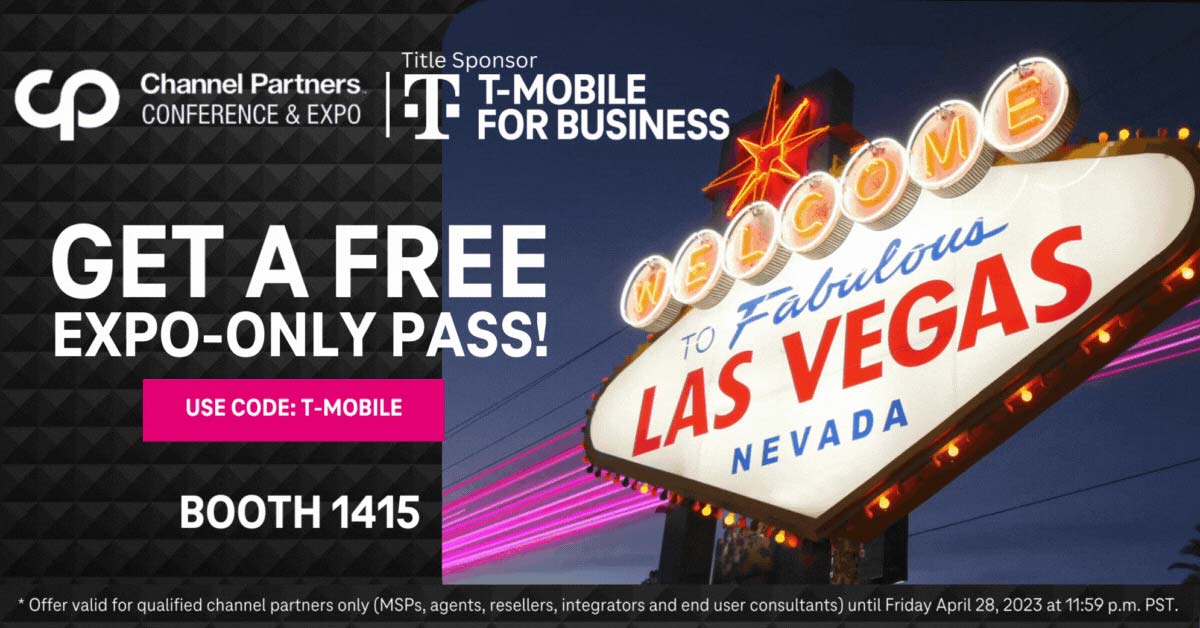 #TMOPartnerProgram is excited to see you at Channel Partners Expo 2023 in Las Vegas May 1-4 at The Venetian Hotel!

Register for your Free Expo-Only pass at tmo.so/2BB4D4 by using code T-MOBILE (*qualified partners only).

#CPEXPO | #ChannelPartners | #PartnerProgram