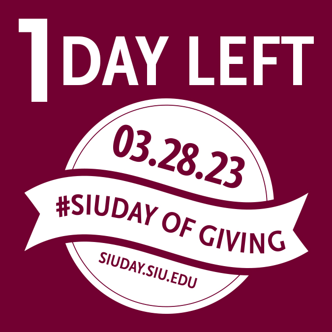 #SIUDay of Giving is right around the corner. Be part of the 24-hour donation on Tues., March 28. Giving is an opportunity for alums to see the value of staying active + involved thru their lives. siuday.siu.edu