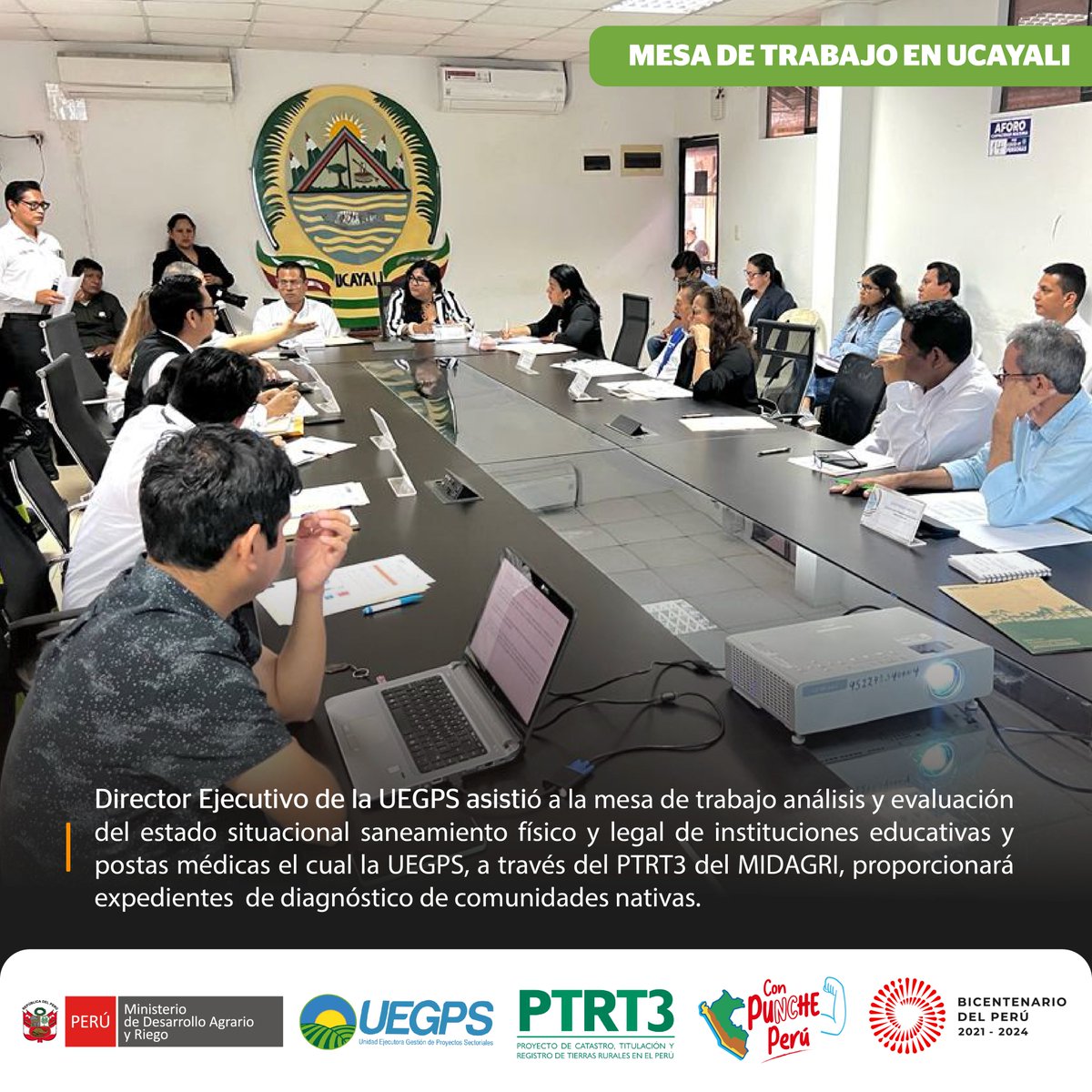 Uegps_Midagri's tweet photo. Reunión de mesa de trabajo en el Auditorio del GORE Ucayali donde asistió el Director Ejecutivo de la UEGPS, Fernando Neyra Palomino, y otras instituciones. Así mismo, la #UEGPS y #DIGESPACR se reunieron en oficinas del #PTRT3 para entablar temas de saneamiento físico y legal . https://t.co/WGP1EIaed6