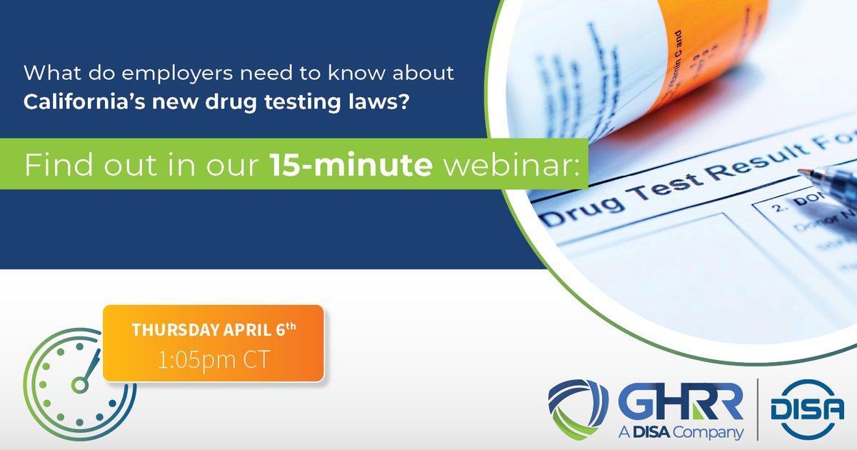 Please join us for our upcoming #webinar on Thursday, April 6th: What Employers Need to Know About California’s New Drug Testing Laws. Register here: us06web.zoom.us/webinar/regist…

#BackgroundChecks #DrugScreening #BackgroundCheckWebinar