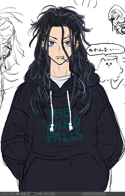 作業合間に誰ロクHO3のイメージがさがさ描いてたけどうーんうーん 濃すぎるか??わからん 