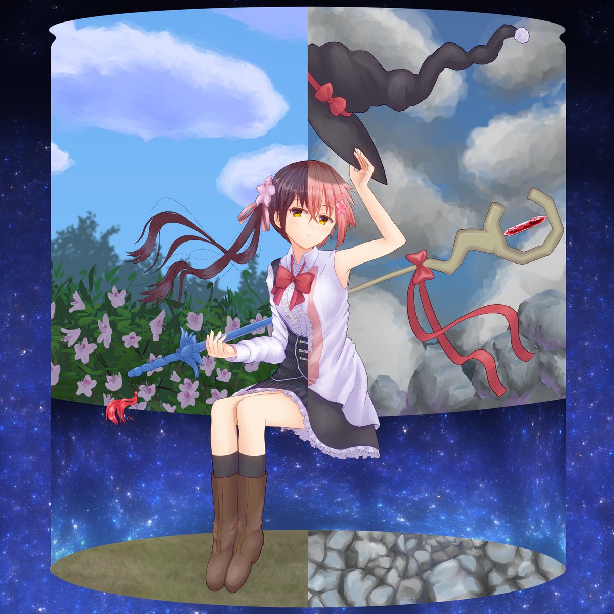 「 PFMOH本編が終わってからPFMOHのキャラが魔力切れしてピンク髪じゃなくな」|ウサ小のイラスト