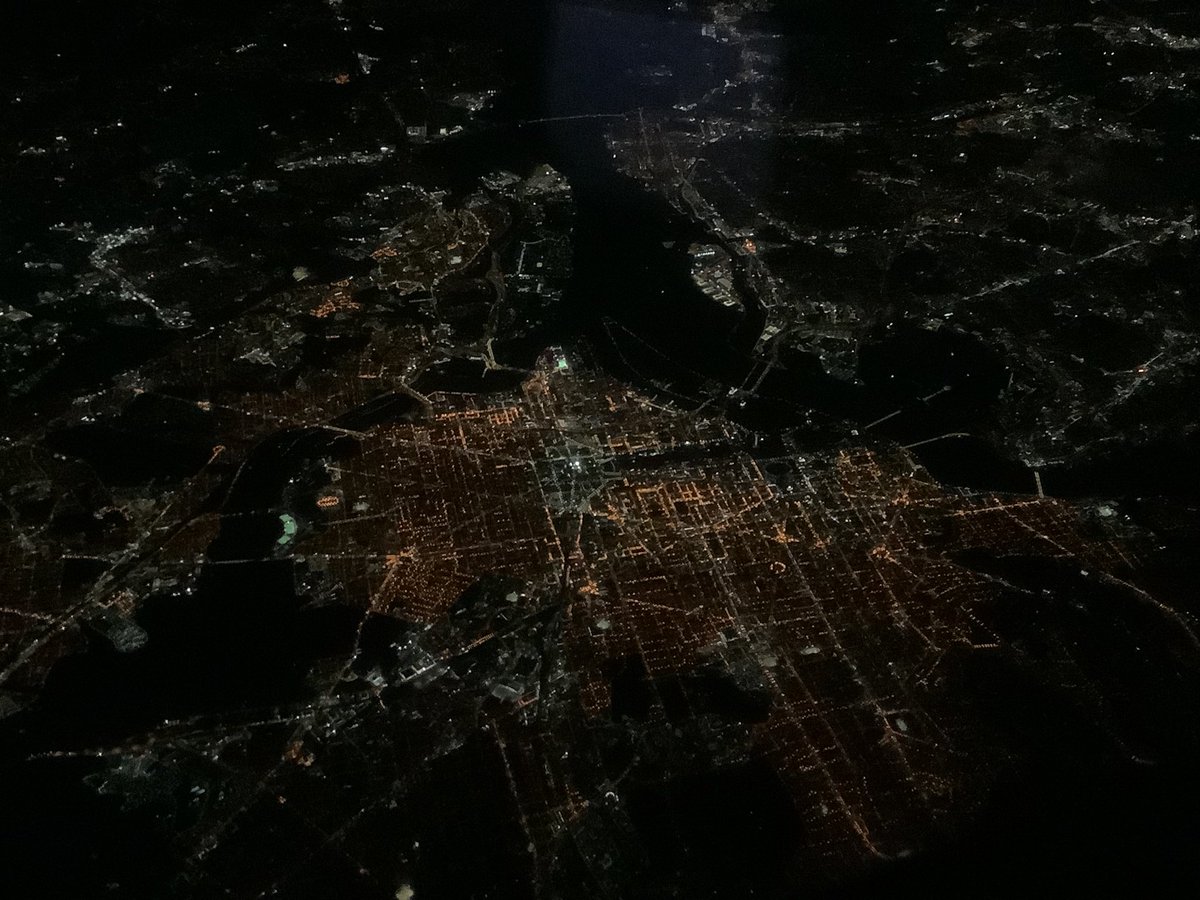 On the way south flying NZ1 tonight JFK to AKL. Our flight plan took us just north of Washington, DC. Recent rain this afternoon cleared out any dust in the atmosphere, so a clear view as we flew over. Magic.