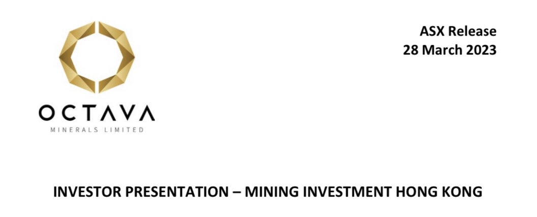 OctavaMins's tweet photo. Investor Presentation 121 Mining Investment Hong Kong.

@OctavaMins  Managing Director Bevan Wakelam is attending the 121 Mining Investment Hong Kong Conference on March 29 &amp; 30.

Click the below link to view presentation: 
https://t.co/lWwKXRCaYc

#Mining https://t.co/KTkuncFPWL