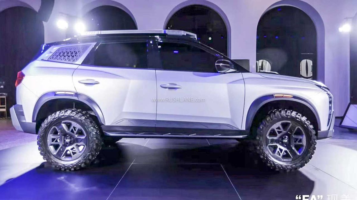rushlane's tweet photo. Hyundai Mufasa Adventure concept SUV - the perfect off-road companion with its range of off-roading accessories and rugged design elements. Bigger than Creta, this mid-size SUV will debut at the 2023 Shanghai Auto Show in April. #HyundaiMufasaAdventure #ConceptSUV #OffRoad https://t.co/ZJ2RhTxgBG