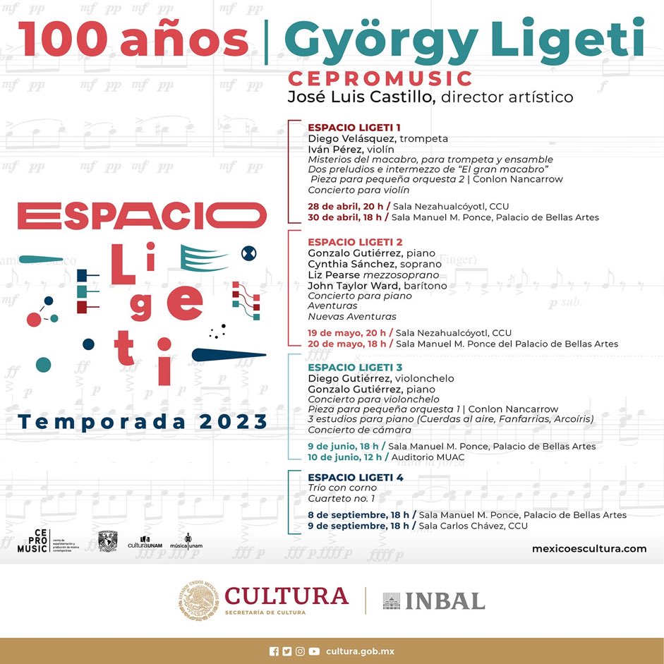 jlcastillodir's tweet photo. Les invito a esta nueva aventura del @CEPROMUSIC . Celebremos juntos la música de Ligeti con motivo del centenario de su natalicio. https://t.co/iWMpROTxSd