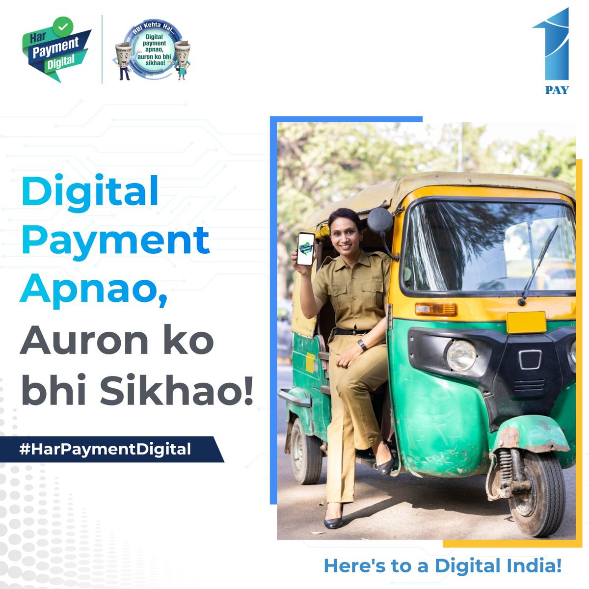 1PayIndia's tweet photo. Join us in realizing the dream of a #DigitalIndia! Making digital payments is not just convenient and secure, but it also helps build a stronger and more efficient economy. We're on a mission to make digital payments easier for all. 

#1Pay #HarPaymentDigital #RBIKehtaHai https://t.co/VLVgAoj62U
