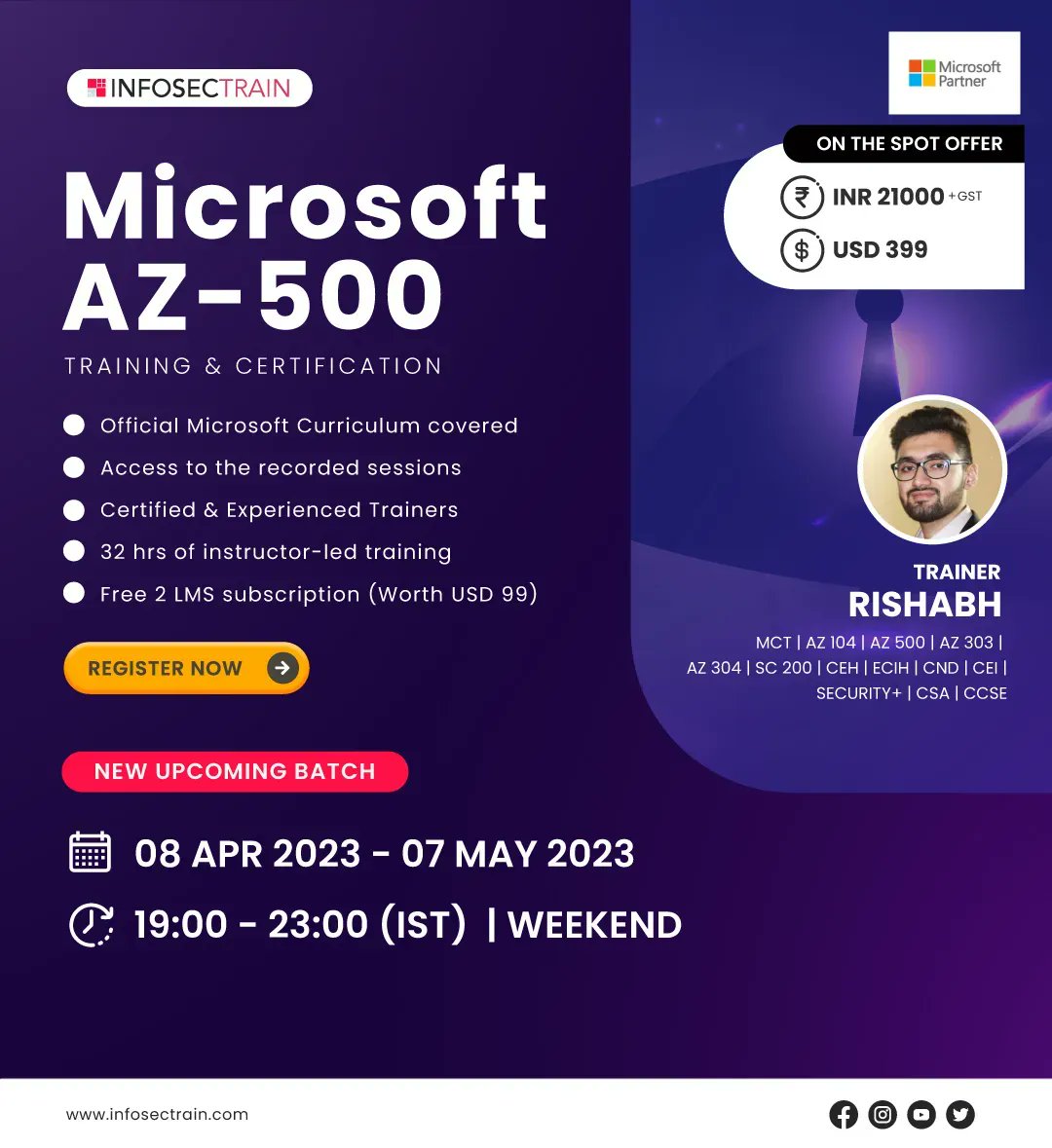 Infosec_Train's tweet photo. Microsoft AZ-500 Certification & Training
Enroll Now: https://t.co/IGn24Q3AyR
Email: sales@infosectrain.com
#az500 #cloud #cloudsecurity #azure #microsoftazure #security #azuresecurity #cloudcompliances #azuretechnology #informationtechnology #learntorise #infosectrain https://t.co/WEl8jwaDX2
