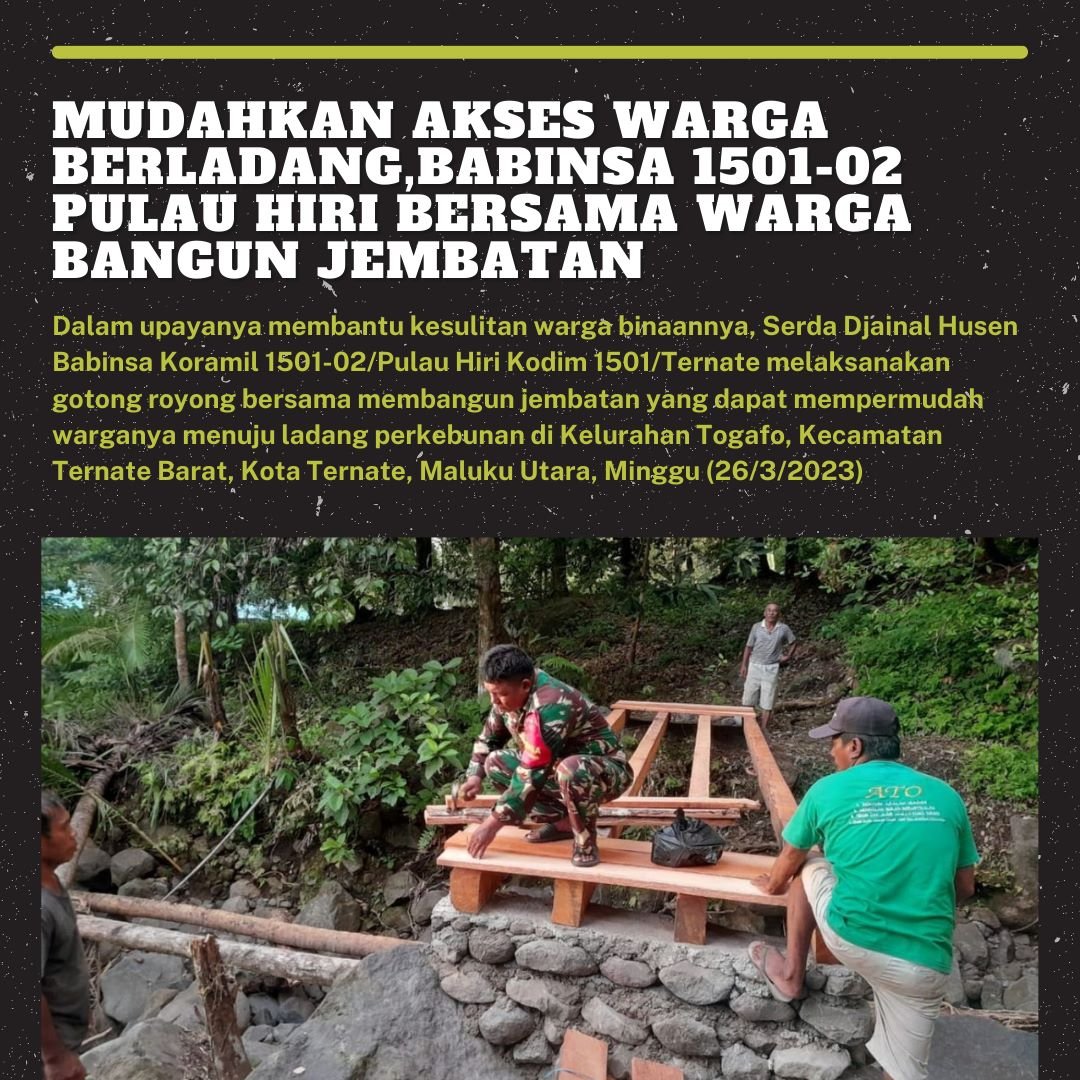 Ihsanmanss's tweet photo. kabar terbaru semua bekerja sama hari ini demi kepentingan bersama guna meningkatkan kesejahteraan penduduk di Kelurahan Togafo. 

@Ngopibareng_DAR 

Angkatan Darat Di Hati Rakyat
Kasad Dudung Abdurachman https://t.co/BCkj9xtze0