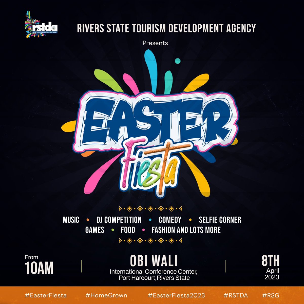 rstdanigeria's tweet photo. Mark your calendars.
EASTER FIESTA: A potpourri of Events in the City of Port Harcourt happening this Easter Weekend. Don't miss it for anything.
#Anticipate #EasterFiesta by #RSTDA, at #EasterFiesta2023 #EasterFiestaPH #HomeGrown #selfieweekpopup https://t.co/DwNqW41ckO