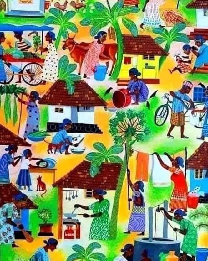 Anujath Sindhu Vinayal, a 14 year-boy from India painted 'My mother and Mother in the neighborhood'. The painting reflects his mother's daily life. Climate change even makes the women lives harder. #RightsandChoicesforAll   Photo credit: Anujath Sindhu Vinayal