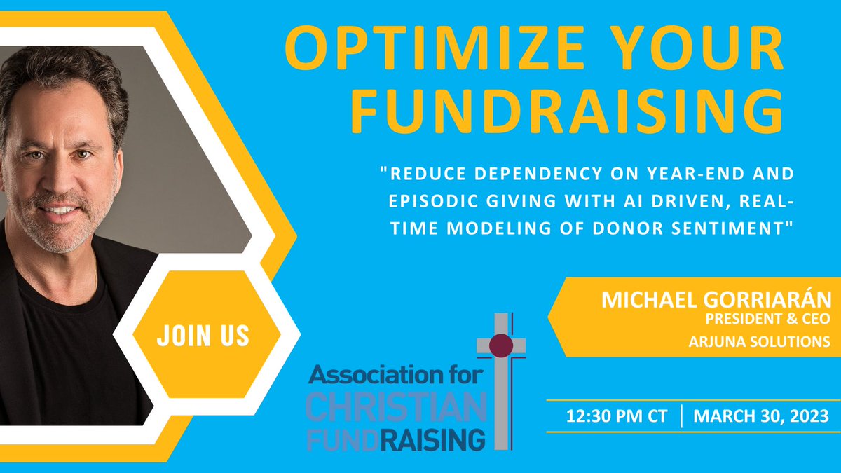 arjunasolutions's tweet photo. Webinar Reminder: Join Arjuna's President this Thursday at 1:30pm ET for a special @ACFfundraising webinar discussing how Behavioral Economic Modeling Artificial Intelligence Services (BEM-Ai) can optimize fundraising performance. Reserve here: https://t.co/wZ1BB7YLDI https://t.co/hj0zgz9RGn