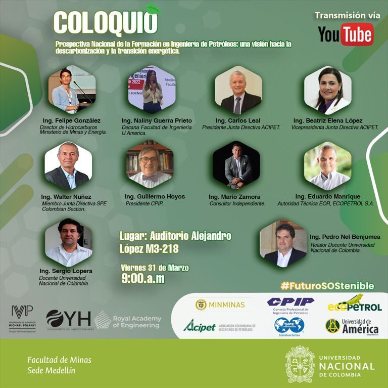 ¡Hola! ¿Están listos para aprender cómo la ingeniería de petróleos puede contribuir a la transición energética en Colombia? Únete al Coloquio Prospectiva Nacional el 31 de Marzo del 2023 en la Universidad Nacional de Colombia-Sede Medellín. 
➡️ lnkd.in/e-J-HZ95