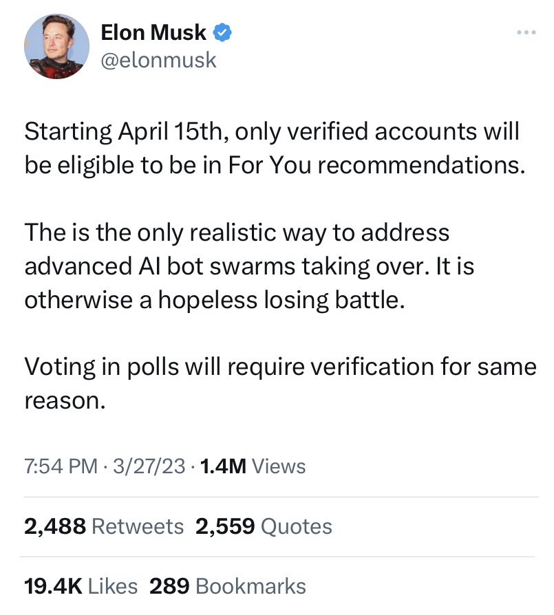 MattBinder's tweet photo. this is a great decision. it will make it super easy to block every paid checkmark while simultaneously send users flocking to other social media platforms https://t.co/5KMvRGoIWV