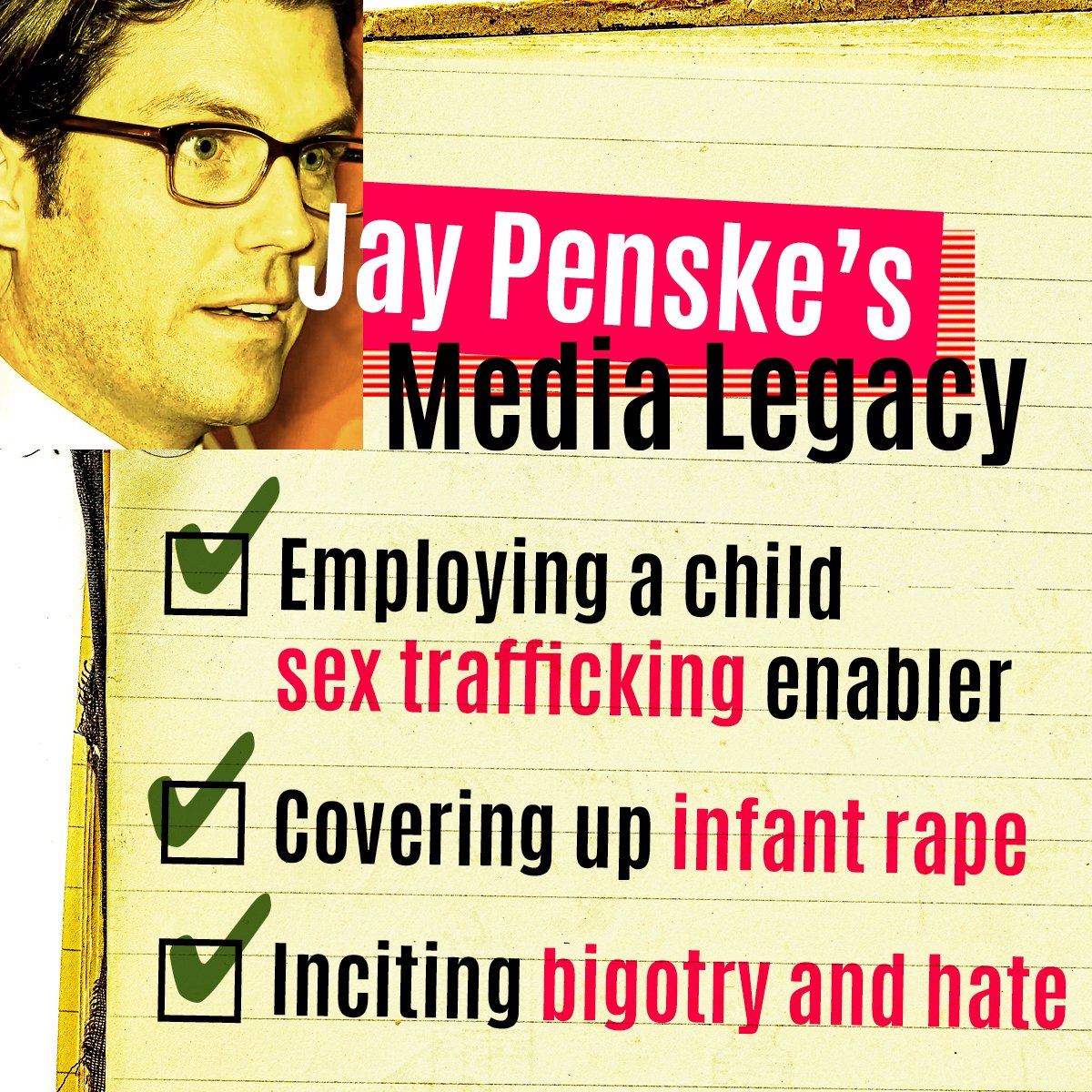 standmonitor's tweet photo. Jay Penske’s media legacy: employing a child sex trafficking enabler, covering up infant rape, and inciting bigotry and hate. @PenskeMedia @NoahShachtman @RollingStone https://t.co/GL2ohmoJGL