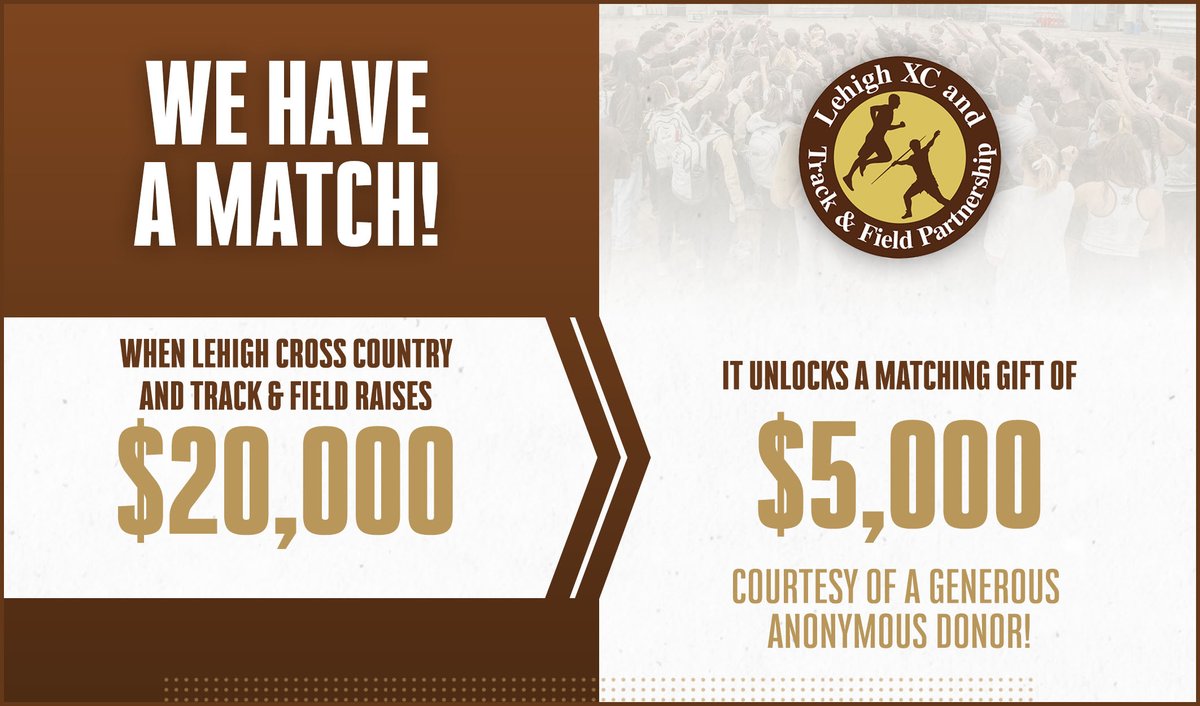 LehighTF's tweet photo. When our programs raise $20,000, it will unlock a matching gift from a generous anonymous donor!! We appreciate your support in our quest to reach this goal!
#LehighMarchMania #insideLehigh https://t.co/IJld5al6LJ