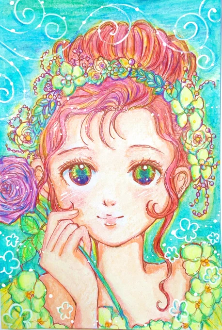 ⋯    happy  girl#イラスト#アナログイラストおはようございます今日も良き日に 