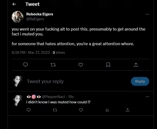 nothingkitten's tweet photo. @ReEigers @PepperNacl @Esqueer_ i won't message you from here. i had no clue. it's an account i pointed someone else to and i neglected to sign into the other. i do not mean to harass one who doesn't want to hear from me. i apologize for the misunderstanding. https://t.co/znWaeOcQVq
