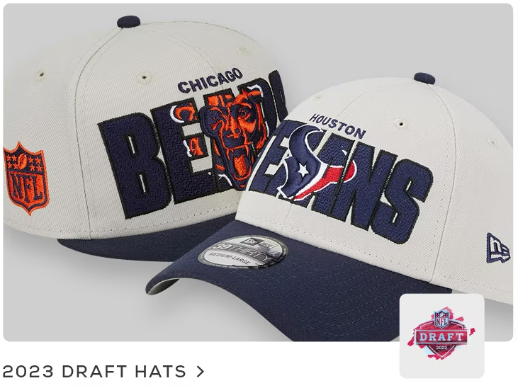 It is #NFL Draft Caps Day!!

Check out the 2023 range of <a href="/NewEraCap/">New Era Cap</a> <a href="/NFL/">NFL</a> Draft Caps.

Top 5 Picks are :
1 <a href="/ChicagoBears/">Chicago Bears</a> from CAR
2 <a href="/HoustonTexans/">Houston Texans</a> 
3 <a href="/AZCardinals/">Arizona Cardinals</a> 
4 <a href="/Colts/">Indianapolis Colts</a> 
5 <a href="/Broncos/">Denver Broncos</a> from SEA 

You can see the entire range here: fanatics.93n6tx.net/4PedaG

#NFLDraft #NFLTwitter