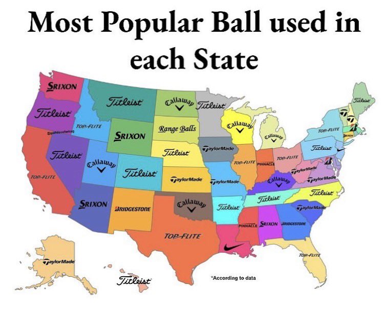 PGATUOR's tweet image. Most popular golf ball in each state: